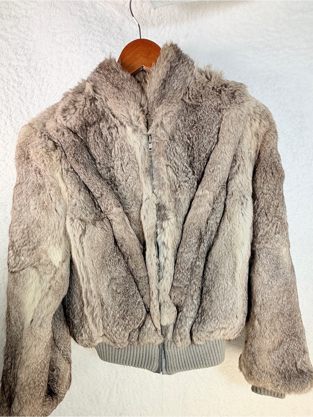 Vintage Rosenbach’s Genuine Fur Bomber Jacket Women’s Large Gray Brown M-L